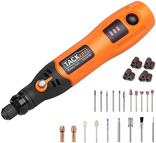 Rotary Tool, Rotary Tool Set with 32 PCS Kits, 3 Speed 5000-15000RPM, 3.7V Mini Multi-Function Tools with USB Charging Cable,Using for Polishing, Cleaning, Engraving and DIY - TACKLIFE PCG01B