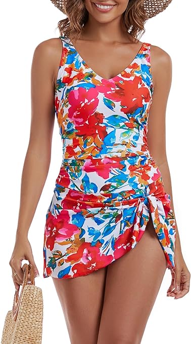 One Piece Swim Dress Swimsuits for Women Tummy Control Swimdress Skirt Bathing Suit
