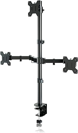 suptek Monitor Halterung 3 Monitore Triple Monitor Mount für 13-27 Zoll Flach & Curved Bildschirm Schwenkbar Neigbar Höhenverstellbar DREI Monitorarm 80cm Stange 10 kg pro Arm, VESA 75/100mm MD6843