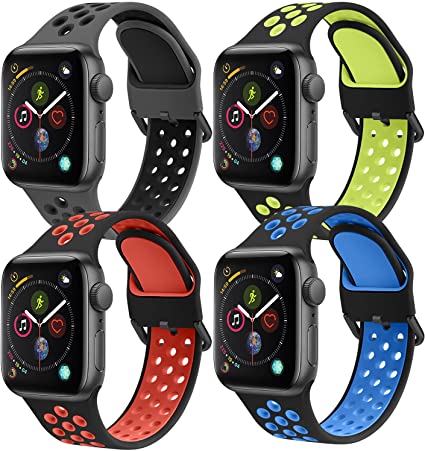 4 Pack VANCLE Sport Band Compatible with Apple Watch Band 38mm 40mm 41mm 42mm 44mm 45mm , Soft Replacement Strap for iWatch Series 7 6 SE 5 4 3 2 1