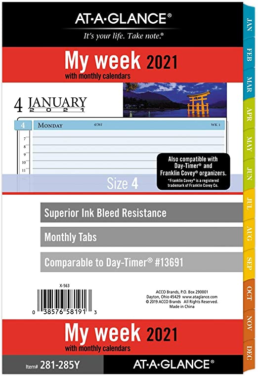 2021 Weekly & Monthly Planner Refill by AT-A-GLANCE, 13493 13691 Day-Timer, 5-1/2" x 8-1/2", Size 4, Zenscapes (281-285Y-21)