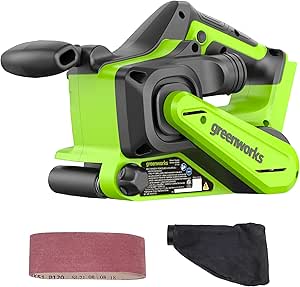 Greenworks 24V Brushless Cordless 3in. x 18in. Belt Sander Kit with Dust Bag and 60 Grit Sandpaper, Tool Only