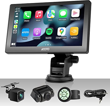 ATOTO P8 Portable Wireless Android Auto 7inch Car Stereo, Wireless CarPlay, with 1080P Dual Recording Cameras, Remote Control, WDR & Auto Dimmer, Fast Charge, Support Up to 128G SD, P807PR