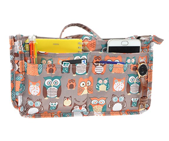 Printed Purse Insert Organizer,13 Pockets in Handbag Liner Bag In Bag with Zipper and Handles