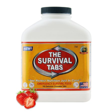 Survival Tabs - 15 Day Survival Food Supply - Gluten Free and Non-GMO 25 Years Shelf Life (180 Tabs - Strawberry)