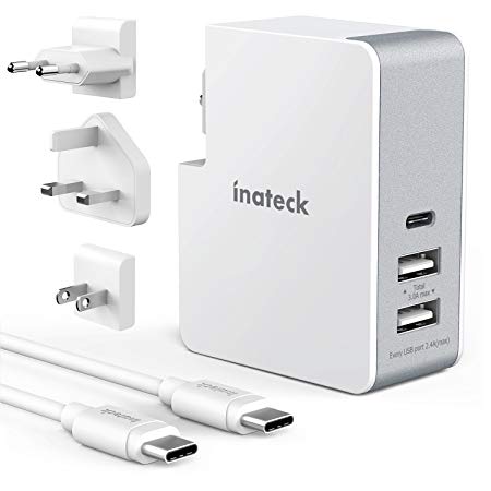 Inateck USB Charger with 30W USB C Power Delivery Port and 2 USB-A ports for Phones,Tablets,Laptops and more,2M USB C Cable included(UCC3002-W)