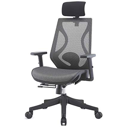 TOPSKY Ergonomic Swivel Task/Executive Chair 2D Arm Slide Seat Adjustable Headrest for Home Office (Gray)