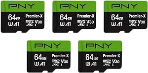 PNY 64GB Premier-X Class 10 U3 V30 microSDXC Flash Memory Card 5-Pack - 100MB/s, Class 10, A1, 4K UHD, Full HD, UHS-I, Micro SD