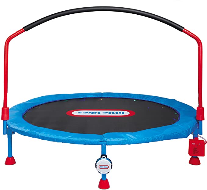 Little Tikes 4.5 ft Lights 'n Music Trampoline for Kids with LED Lights, Bluetooth, Foldable Trampoline with Safety Handle, Indoor Outdoor- Toy Gifts for Toddlers Boys Girls Ages 3 4 5 6  Year Old