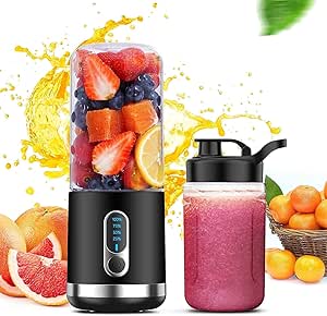 Portable Blender, Personal Blender for Shakes and Smoothies, 4000mAh USB Rechargeable, BPA Free 15.2 Oz 450ML Juicer Cup with 6 Blades and Lid, Portable Juicer for Kitchen/Travel/Gym(Black)