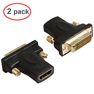 LINESO 2 Pack Gold Plated DVI Male to HDMI Female Adapter Converter