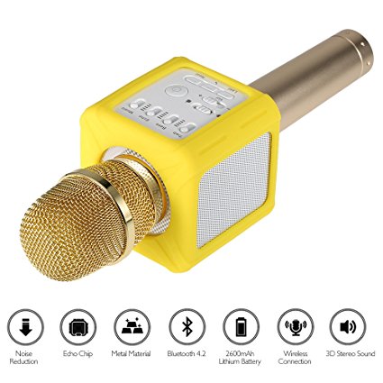 Docooler Micgeek Q9S Mini Bluetooth DSP Karaoke Player Wireless Bluetooth 4.2 Condenser Microphone 3.5mm AUX-IN with Dual Speakers KTV Singing Record for iOS Android Smart Phones Computers