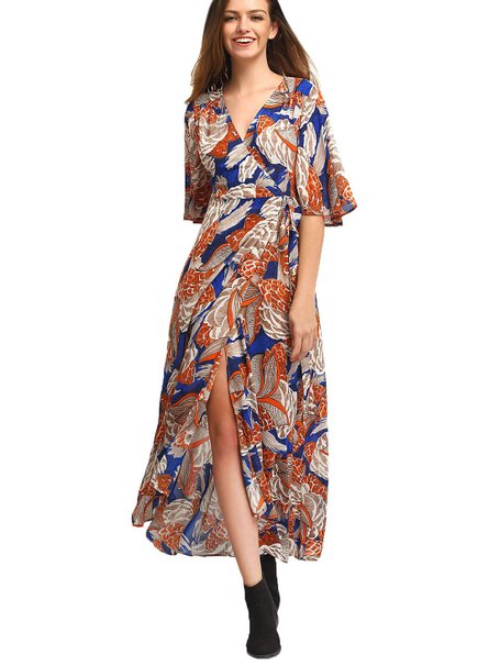 Milumia Women's Floral Print Tie-Waist Split Wrap Maxi Dress