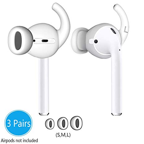 Alquar Earbuds Ear Hooks Covers [Sound Quality Enhancement] [Anti-Slip] Compatible with Apple AirPods 2 & 1 or EarPods [Added Silicone Storage Hook Pouch]-3 Pairs