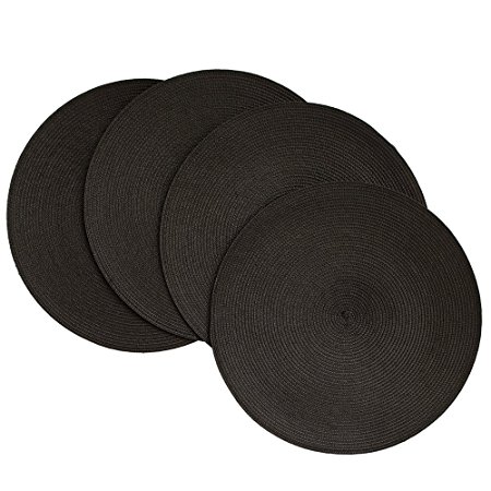 Benson Mills Victorian 15-Inch Round Placemats, Black, Set of 4