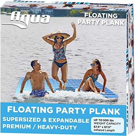 AQUA Large Floating Mat Raft Island with Expandable Zippers, 500 Lbs. Capacity, For Lake-Ocean-Pool Floating, Heavy Duty, Navy/White Stripe