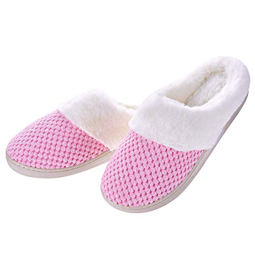 Women's Slippers House Shoes Fleece Fuzzy Plush Lining Comfort Memory Foam Slip On Clog Coral Indoor/Outdoor