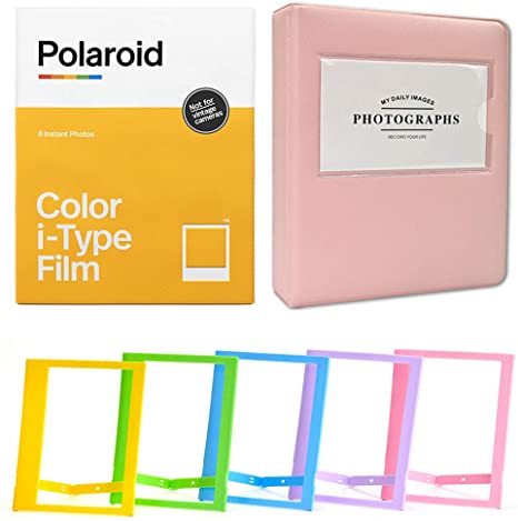 Polaroid Color Film for I-Type (8 Exposures)   Pink Album - Holds 32 Photos   Plastic Frames - Assorted Colors