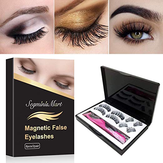 Magnetic Eyelashes,8 PCS 3D Silk Lashes Handmade Ultra Thin and Reusable False Eyelashes Soft and Comfortable with Eyelash Tweezers