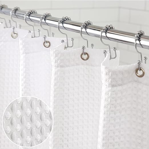 Gorilla Grip Thick Weighted Fabric Waffle Weave Shower Curtain, Rust Resistant, Classic Hotel Spa Quality Design, Heavy Duty Luxury Curtains for Bathroom Showers, Bath Tubs, Machine Wash, 72x72, White