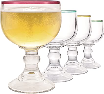 Color Margarita Schooner Glass - 21.5 Oz Extra Large Goblet Crystal Style ZERO LEAD Shrimp Cocktail, Coronaritas, Margarita, Beer 4 Pack