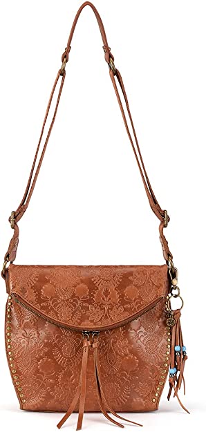 The Sak Women's Casual Silverlake Crossbody Bag in Leather, Purse with Adjustable Strap & Zipper Pockets, Tobacco Floral Embossed Ii, One Size