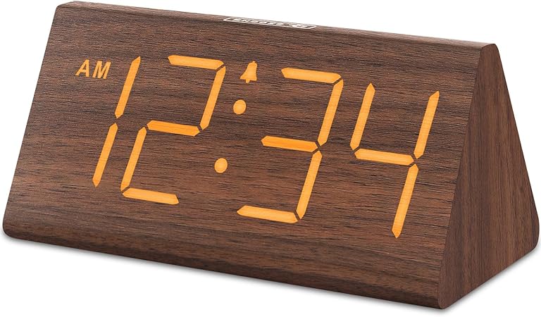 DreamSky Wooden Digital Alarm Clocks for Bedrooms - Electric Desk Clock with Large Numbers, USB Port, Battery Backup Alarm, Adjustable Volume, Dimmer, Snooze, DST, 12/24H, Wood Décor