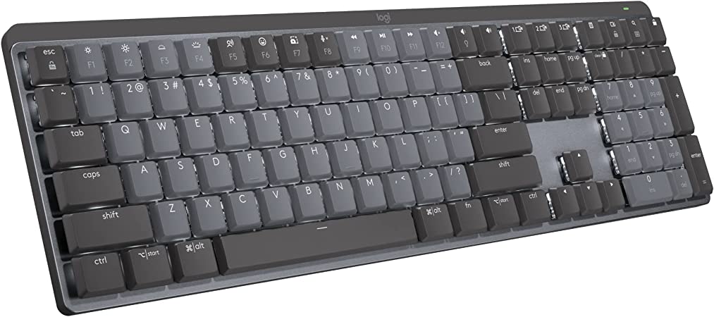 Logitech MX Mechanical Wireless Illuminated Performance Keyboard, Clicky Switches, Backlit Keys, Bluetooth, USB-C, macOS, Windows, Linux, iOS, Android, Metal