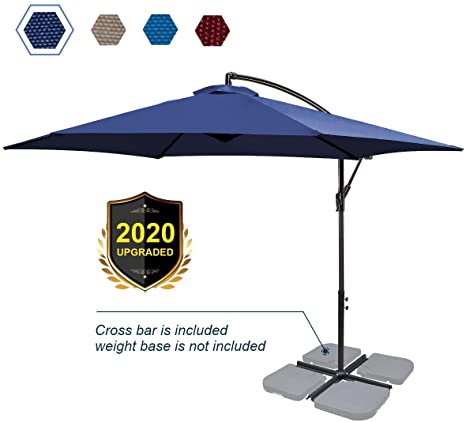 FRUITEAM Offset Umbrella 10Ft Cantilever Patio Umbrella Hanging Garden Umbrellas Large Market Umbrella with Crank & Cross Base, Waterproof UV Protection Outdoor Cantilever Umbrella with Ventilation, N