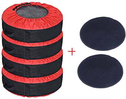 J&C 4 Pcs 30INCH Red Tire Cover  2 Pcs Wheel Felts Durable Spare Tire Protection Tote Covers Seasonal Tire Storage Bag for Car SUV 17-30" Tires