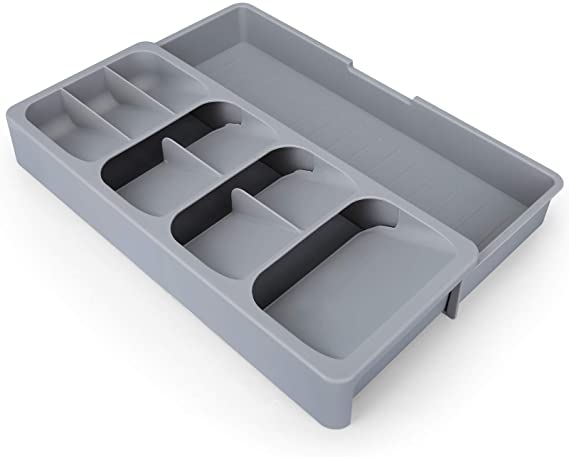 Silverware Tray, Cegar Expandable Kitchen Utensils Organizer, Kitchen Utensil Organizer for Cutlery Silverware, BPA Free, 16.0 x 6.6 x 2.4 Inches（406 x 166 x 59mm), Grey