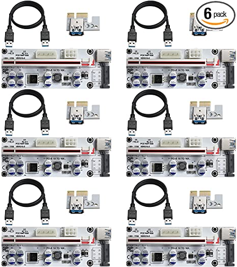 MZHOU PCI-E 1X to 16X Riser Card - Graphics Extension Powered Riser Adapter Card with 24in USB 3.0 Extension Cable for GPU Mining（White-6 Pieces）