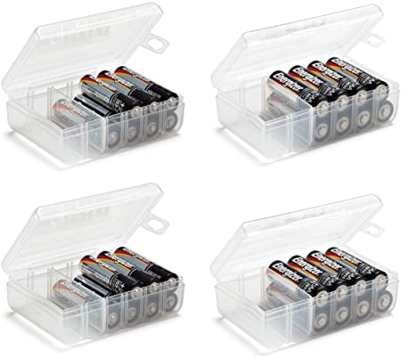 Set of 4 - Two AA and Two AAA Battery Storage Box, Battery Storage Case, Battery Holder Clear