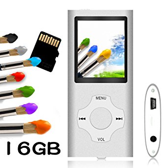 Tomameri - Compact and Portable MP3 / MP4 Player with Rhombic Button, Photo Viewer, Video, FM Radio and Voice Recorder Supported, Comes with a 16GB Micro SD Card, Supporting Up to 32GB - Silver