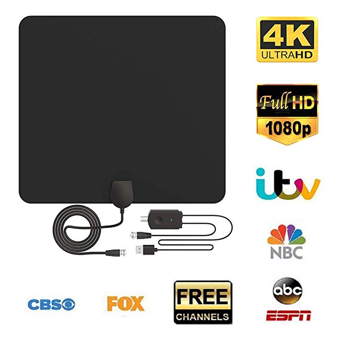 HD Digital TV Antenna, Amplified Indoor TV Aerial 80Miles Range 130KM– Support 4K 1080P and All Older TV's Indoor Powerful HDTV Amplifier Signal Booster with 10ft Coax Cable for RAI TV8 SKY