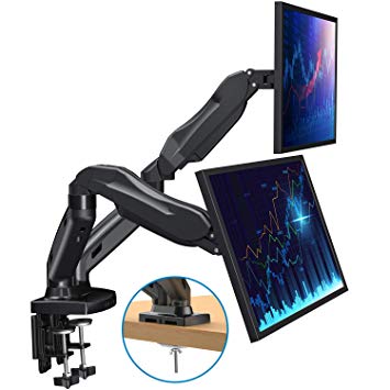 Dual Arm Monitor Mount - Adjustable Gas Spring Desk Mount VESA Bracket with C Clamp/Grommet Mounting Base for 13 to 27 Inch Computer Screens - Each Arm Holds 4.4 to 14.3lbs