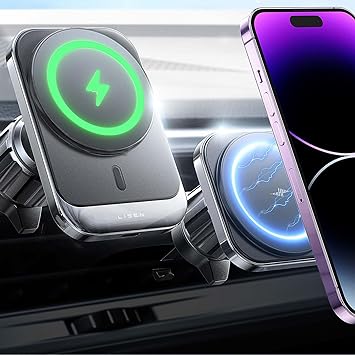 LISEN for MagSafe Car Mount Charger for iPhone 15, Wireless Charger for iPhone 15W Car Magnetic Phone Holder Mount, Universal Vent Car Charger Fits iPhone 15 Pro Max Plus Mini 14 13 12 MagSafe Case