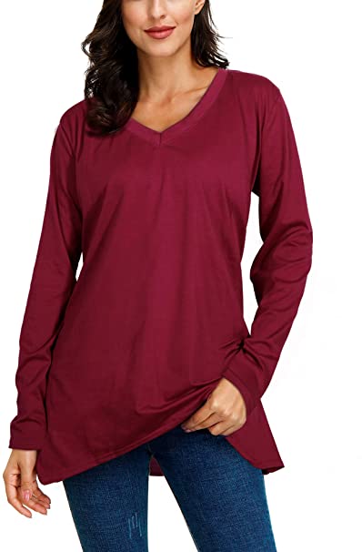 SATINIOR Women's Fall Tunic Top Long Sleeve V-Neck Casual Blouse Loose Sleepwear T-Shirt