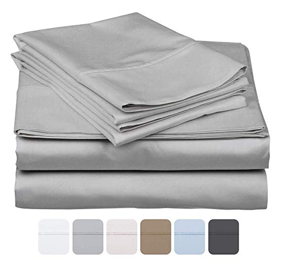 600 Thread Count 100% Long Staple Soft Cotton, 4 Piece Sheets Set, King Size,Smooth & Soft Sateen Weave, Luxury Hotel Collection Bedding, Light Grey Solid