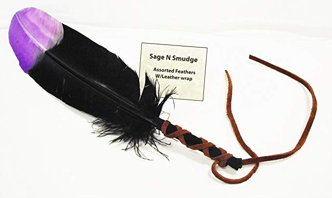 Smudging Feather Smudge Sage Feather Fan Wafting Multi Color Purple and Black