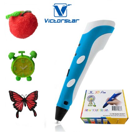 VICTORSTAR 3D Stereoscopic Printing Pen - Portable RP100A - Blue   White for 3D Drawing Doodling   Power Adapter   ABS Filament Material