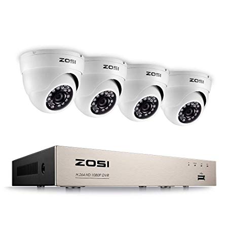 ZOSI Home Security Camera System 8 Channel 1080P HD-TVI DVR and 4X 1080P HD Outdoor Indoor IP66 Weatherproof CCTV Cameras, Smart Playback, Instant Email Alert with Images,No Hard Drive