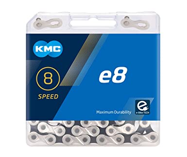 KMC E8 Ebike Chain, 8 Speed Chain, E-Bike Chain Extra Long 136 Links Silver/Black with Missing Link