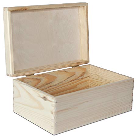 Large Wooden Box Storage Keepsake Wood Plain Unpainted | 30 x 20 x 14 cm | without Handles | with Lid | Chest to Decorate | Perfect for Documents, Valuables, Toys & Tools