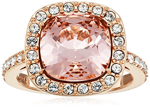 Rose Gold Plated Sterling Silver Swarovski Crystal Crystal Morganite Cushion-Cut Halo