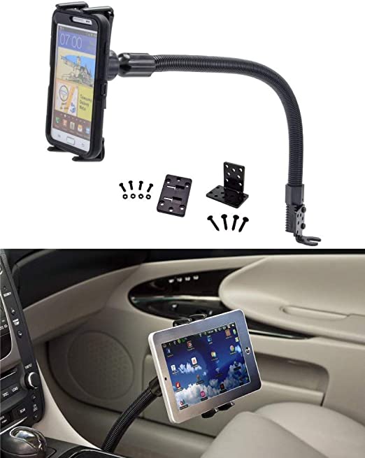 DigiMo Phone Car Holder or Tablet Truck Mount {2-in-1} w/Steel Flexy Gooseneck Swivel Cradle for Apple iPhone 11 Pro XS MAX X XR 8 Plus, iPad Mini,Samsung Galaxy Note 10 9 S10 S10e S9 (all 4.5-8 inch)