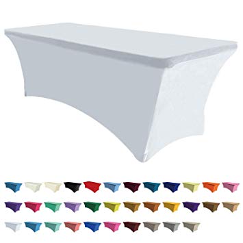 ABCCANOPY Spandex Table Cover 6 ft. Fitted 30  Colors Polyester Tablecloth Stretch Spandex Table Cover-Table Toppers (6 FT Table Cover, 1#White-1)