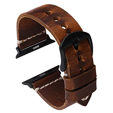 Oil Wax Leather Strap Watchband Compatible Apple Watch Band 38mm Series 3 2 1, Nike ,Sport, Edition,Dark Brown