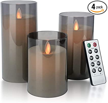 Flameless Candles Flickering Battery Operated Candles Pack of 3(D: 3"x H: 4"5"6") LED Candles Made of Unbreakable plexiglass and Remote Control with 24-Hour Timer(Grey)