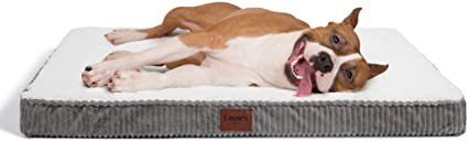 Love's cabin Orthopedic Dog Bed for Medium, Large, Extra Large Dogs, Egg Crate Memory Foam Dog Beds with Waterproof Lining, Plush Sherpa Top and Removable Washable Cover, Grey Pet Bed Mat Pillows